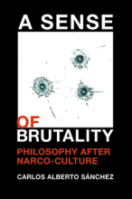 Book cover - A Sense of Brutality (photo of bullet holes in glass)