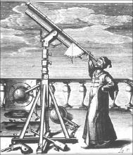 Johannes Hevelius observing with one of his telescopes. Image courtesy of: http://galileo.rice.edu