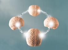 illustration of four brains that are connected to each other