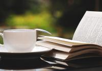 Stack of books and tea cup