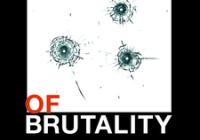 Book cover - A Sense of Brutality (photo of bullet holes in glass)